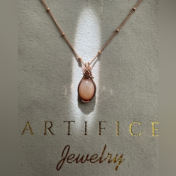 COMBO* 14k Rose Gold Filled Pink Moonstone Necklace Chain and Pendant - Picture 3 of 8